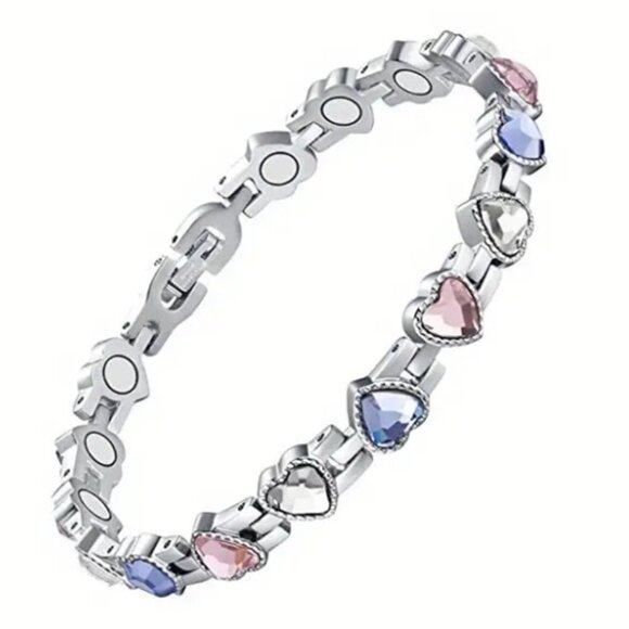 d'vine Products Jewelry - Blue & Pink Heart Shaped Lymphatic Magnetherapy 3500 Gauss Adjustable Bracelet